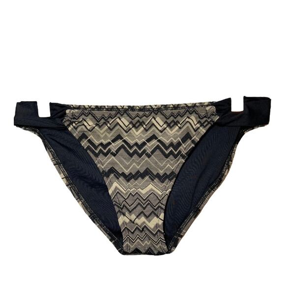 L*SPACE Audrey Sahara Bikini Bottoms Chevron Full Cut Black Beige Medium - Picture 2 of 6